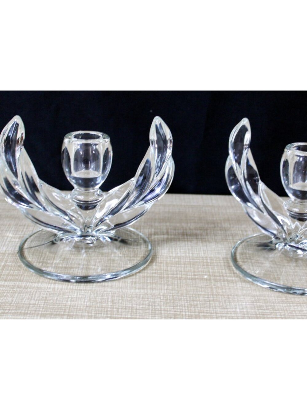 Vintage Set of 2 Indiana Glass Clear Willow Laurel Design Single Candlestick MCM